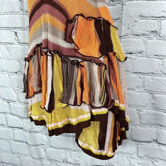 Missoni dress mini ruffles criss cross straps orange yellow brown size 40 - Picture 4 of 16